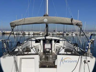 Cockpit of Alkyoni, a Hanse 385 sailboat at Thessaloniki, Greece