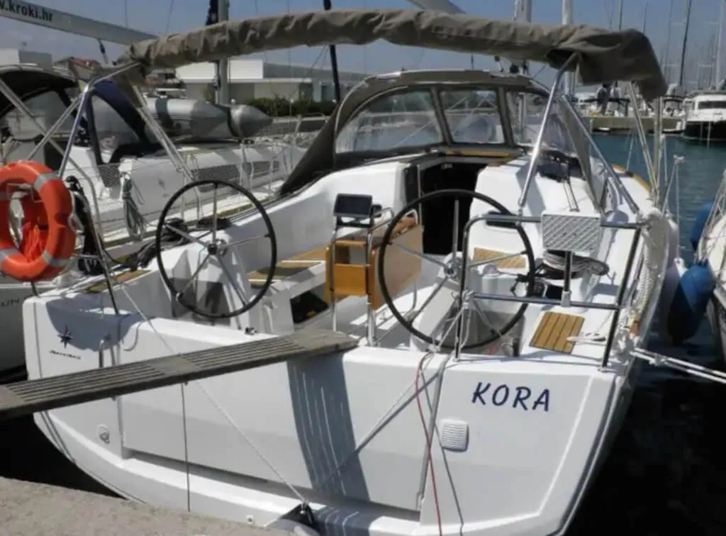 Cockpit of Kora, a Jeanneau Sun Odyssey 349 sailboat at Punat, Croatia