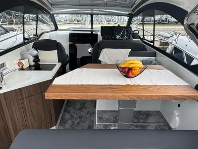 Salon of J&LO, a Grandezza 280C motorboat at Grad Trogir, Croatia