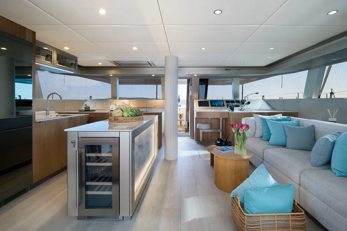 Salon of Zara, a Sunreef 50 catamaran at Kaštela, Croatia