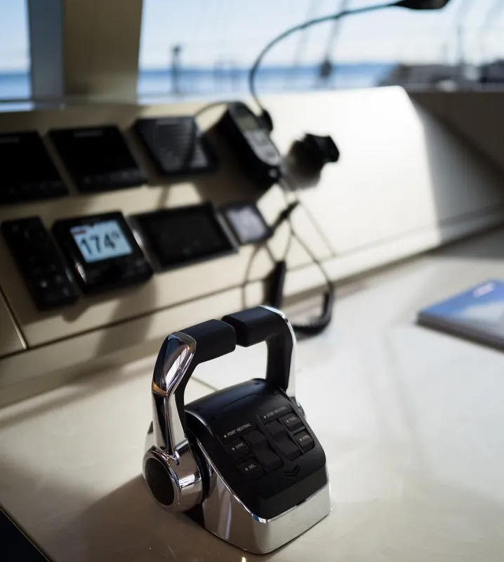Cockpit of Zara, a Sunreef 50 catamaran at Kaštela, Croatia