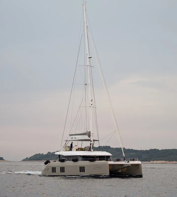 Exterior view of Zara, a Sunreef 50 catamaran at Kaštela, Croatia