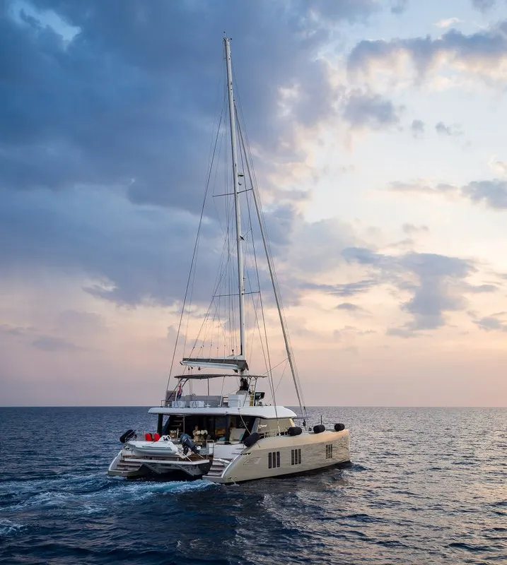 Exterior view of Zara, a Sunreef 50 catamaran at Kaštela, Croatia
