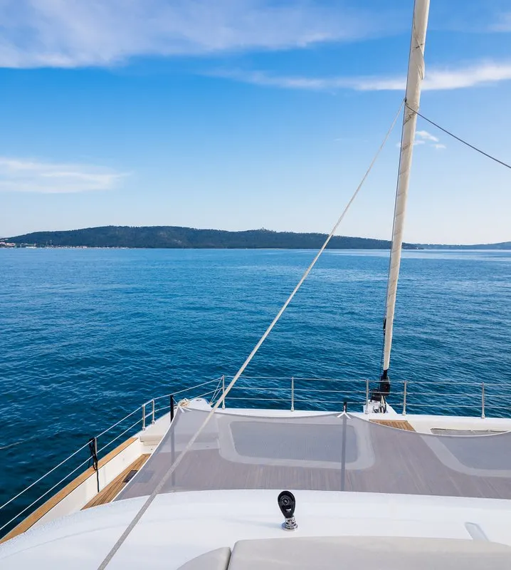 Deck of Zara, a Sunreef 50 catamaran at Kaštela, Croatia