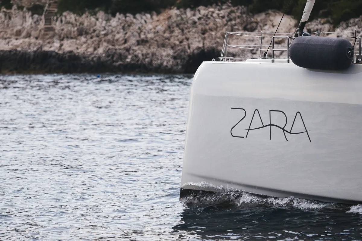 Exterior view of Zara, a Sunreef 50 catamaran at Kaštela, Croatia