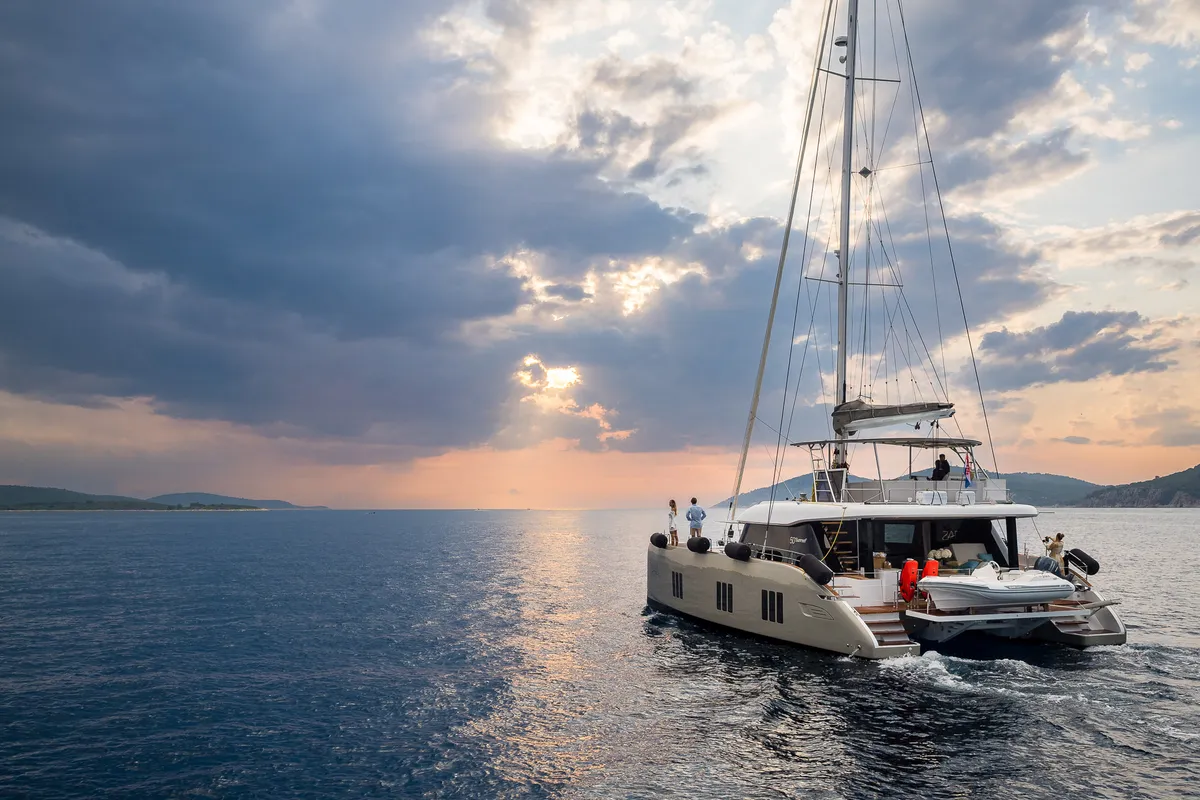 Salon of Zara, a Sunreef 50 catamaran at Kaštela, Croatia