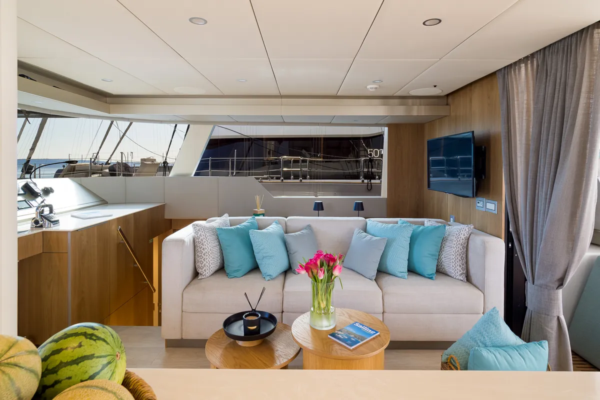 Salon of Zara, a Sunreef 50 catamaran at Kaštela, Croatia