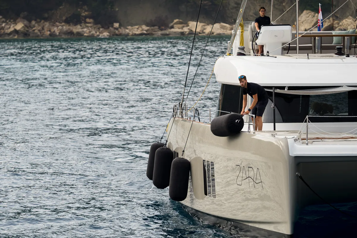 Exterior view of Zara, a Sunreef 50 catamaran at Kaštela, Croatia