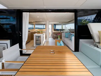 Deck of Zara, a Sunreef 50 catamaran at Kaštela, Croatia