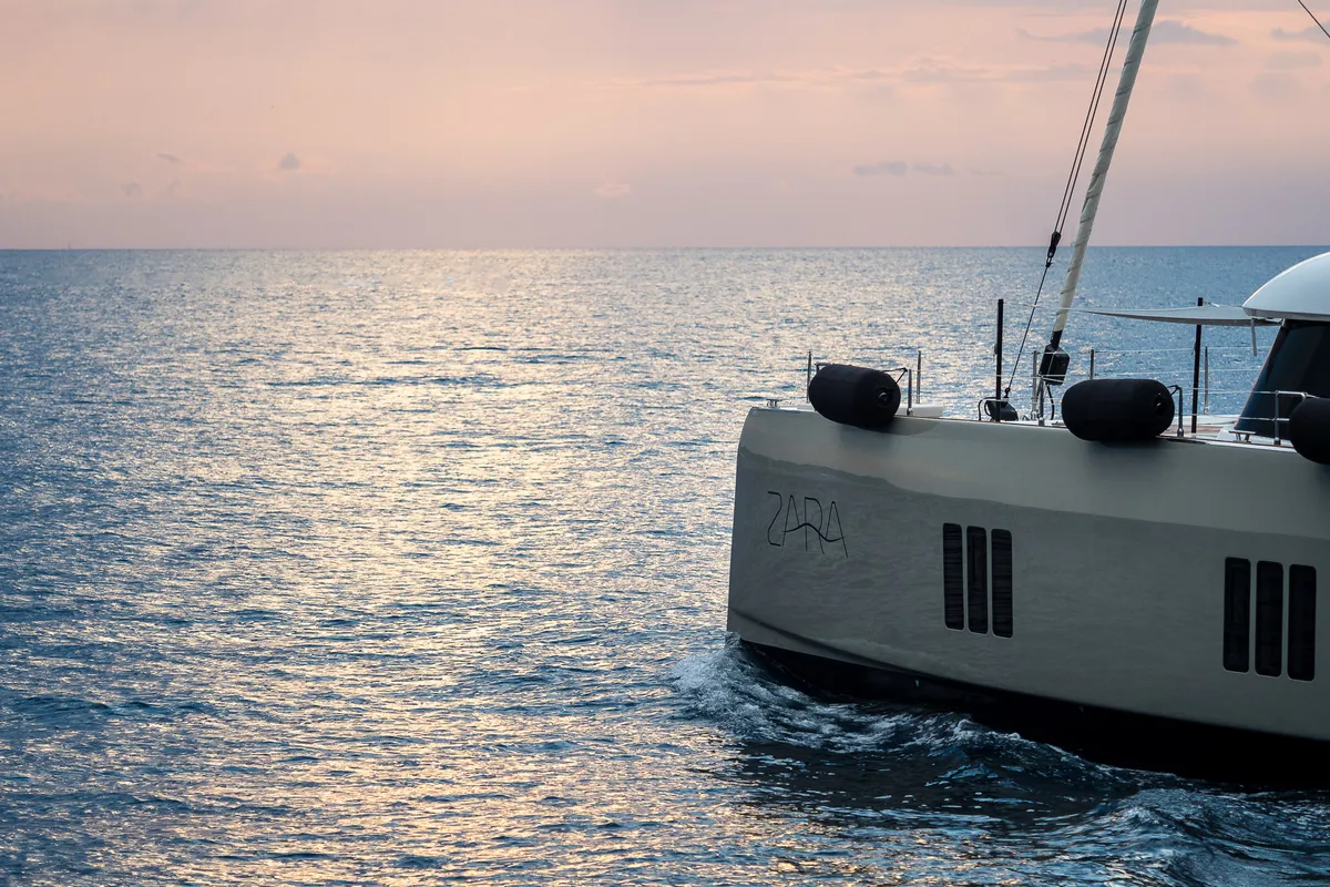 Exterior view of Zara, a Sunreef 50 catamaran at Kaštela, Croatia