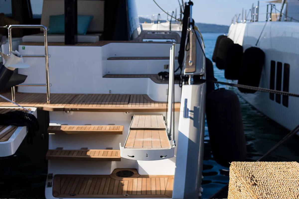 Exterior view of Zara, a Sunreef 50 catamaran at Kaštela, Croatia