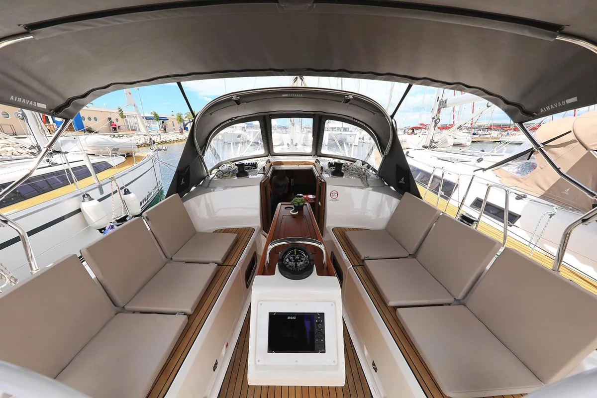 Cockpit of Westa, a Bavaria Cruiser 37 sailboat at Grad Biograd na Moru, Croatia
