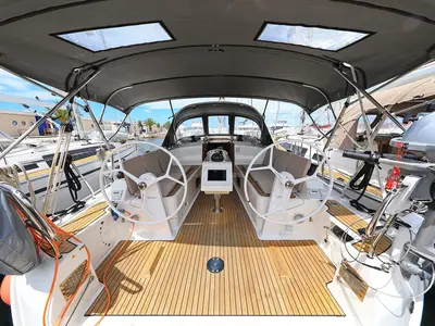 Cockpit of Westa, a Bavaria Cruiser 37 sailboat at Grad Biograd na Moru, Croatia