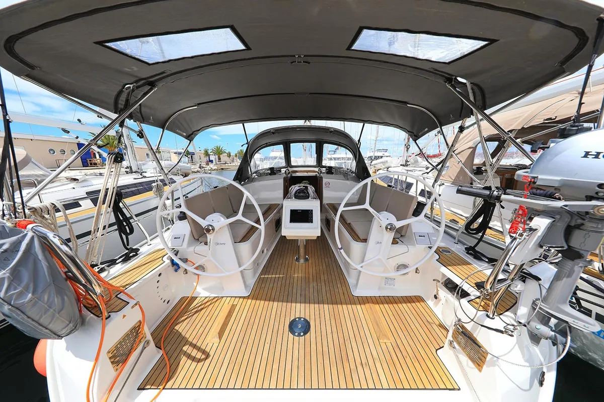 Cockpit of Westa, a Bavaria Cruiser 37 sailboat at Grad Biograd na Moru, Croatia