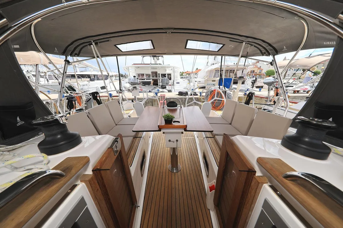 Deck of Westa, a Bavaria Cruiser 37 sailboat at Grad Biograd na Moru, Croatia