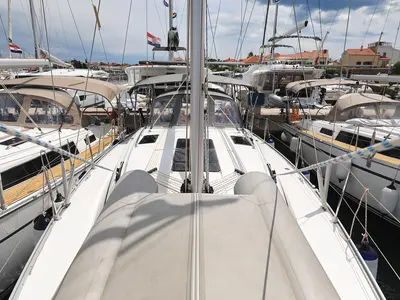 Deck of Westa, a Bavaria Cruiser 37 sailboat at Grad Biograd na Moru, Croatia