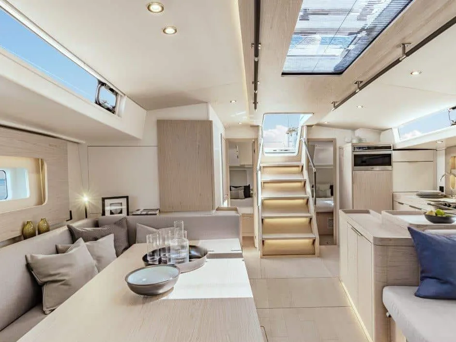 Salon of Philia, a Beneteau Oceanis 54 sailboat at es Jonquet, Spain