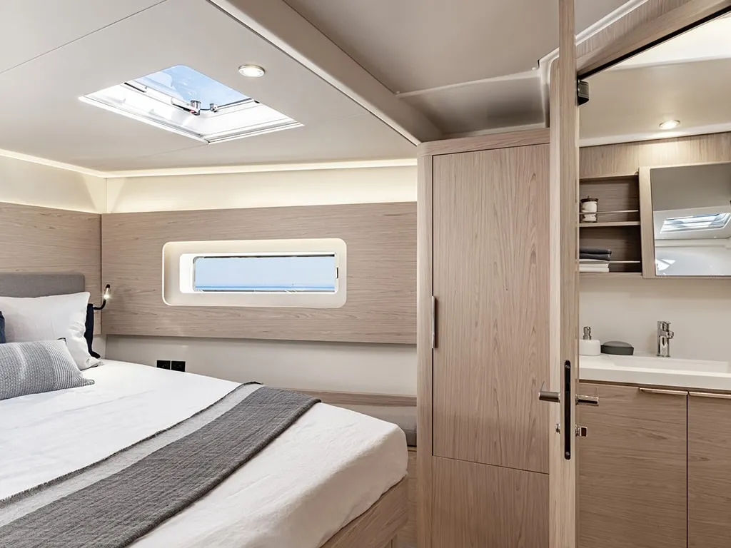 Cabin on Philia, a Beneteau Oceanis 54 sailboat at es Jonquet, Spain