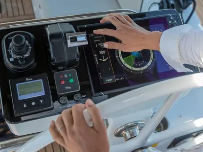 Cockpit of Philia, a Beneteau Oceanis 54 sailboat at es Jonquet, Spain