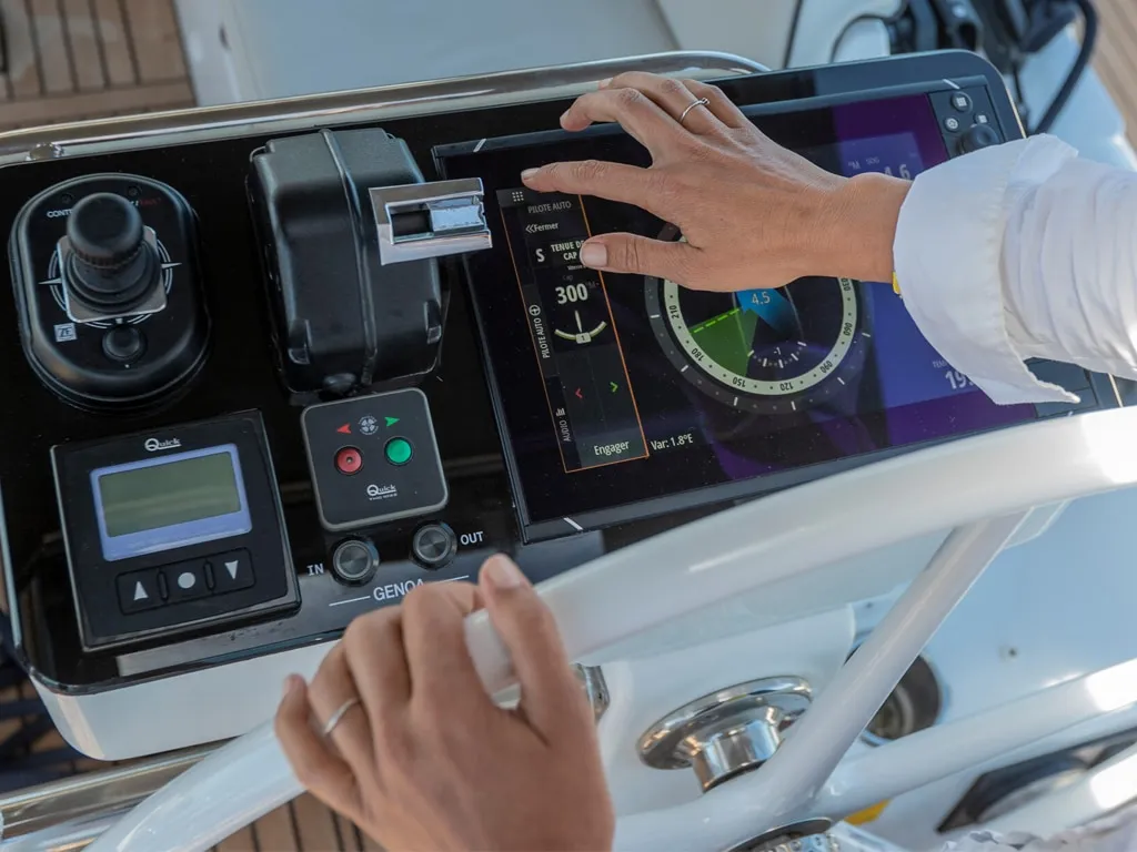 Cockpit of Philia, a Beneteau Oceanis 54 sailboat at es Jonquet, Spain