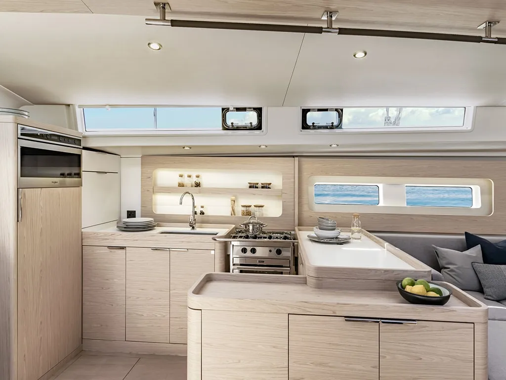 Galley of Philia, a Beneteau Oceanis 54 sailboat at es Jonquet, Spain
