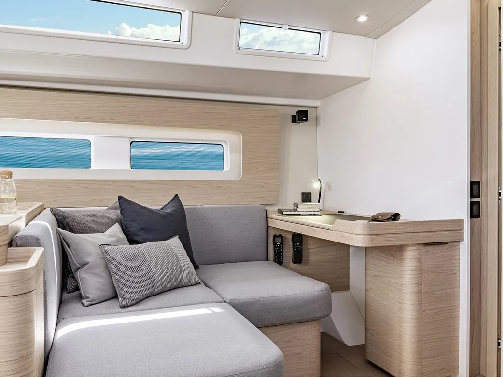 Salon of Philia, a Beneteau Oceanis 54 sailboat at es Jonquet, Spain