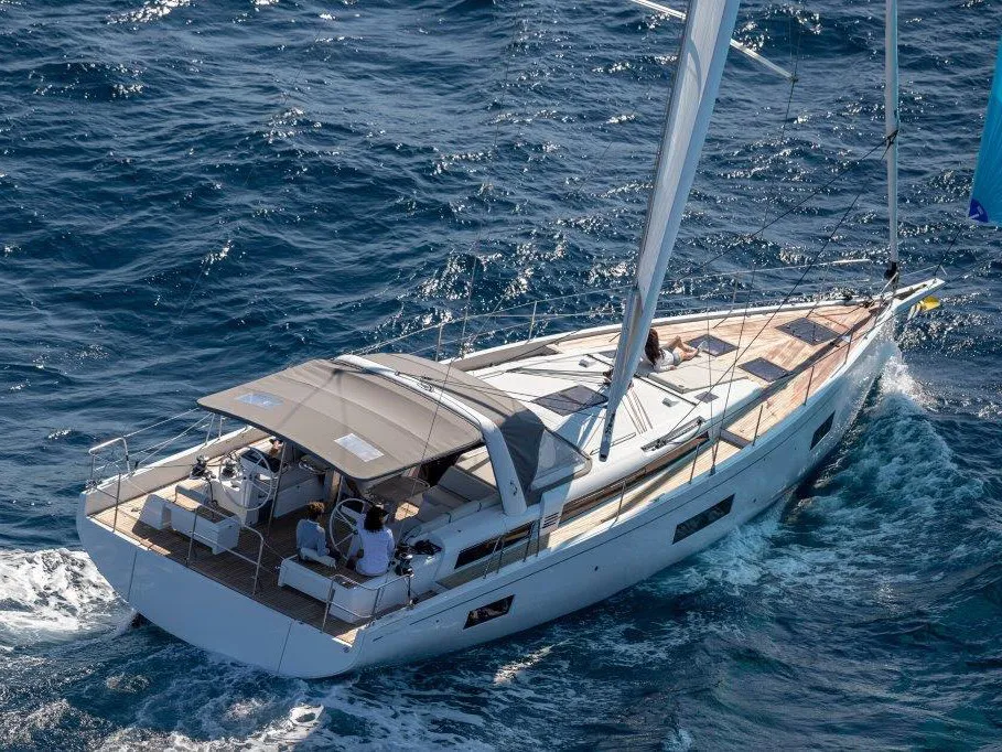 Exterior view of Philia, a Beneteau Oceanis 54 sailboat at es Jonquet, Spain