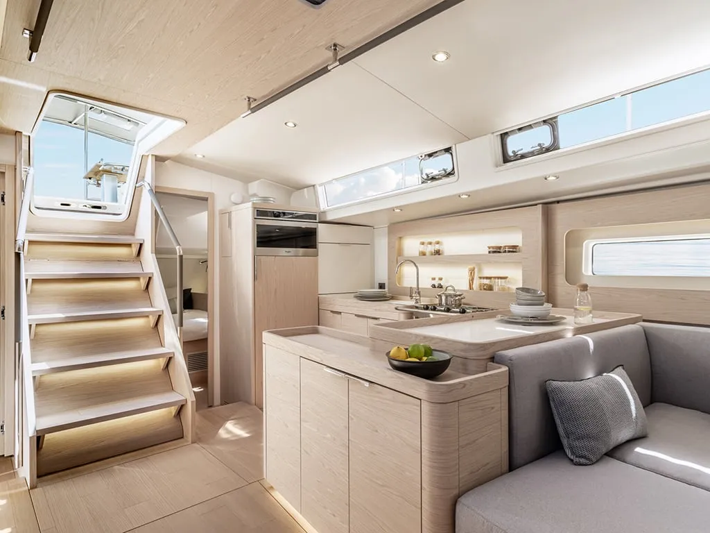 Salon of Philia, a Beneteau Oceanis 54 sailboat at es Jonquet, Spain