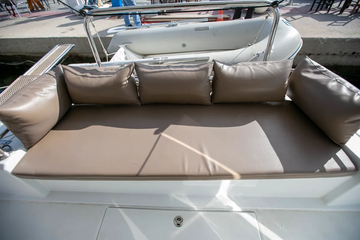 Deck of North Cat II, a Bali 4.1 catamaran at Sipias, Greece