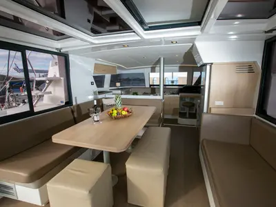 Salon of North Cat II, a Bali 4.1 catamaran at Sipias, Greece