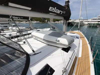 Deck of Elana, a Elan Impression 45 sailboat at Split, Croatia