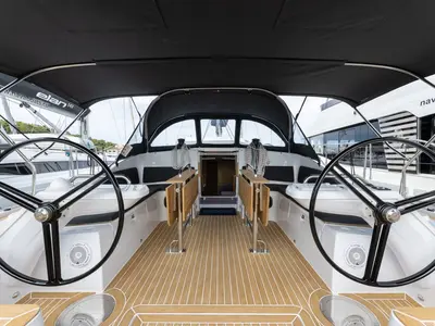Cockpit of Elana, a Elan Impression 45 sailboat at Split, Croatia