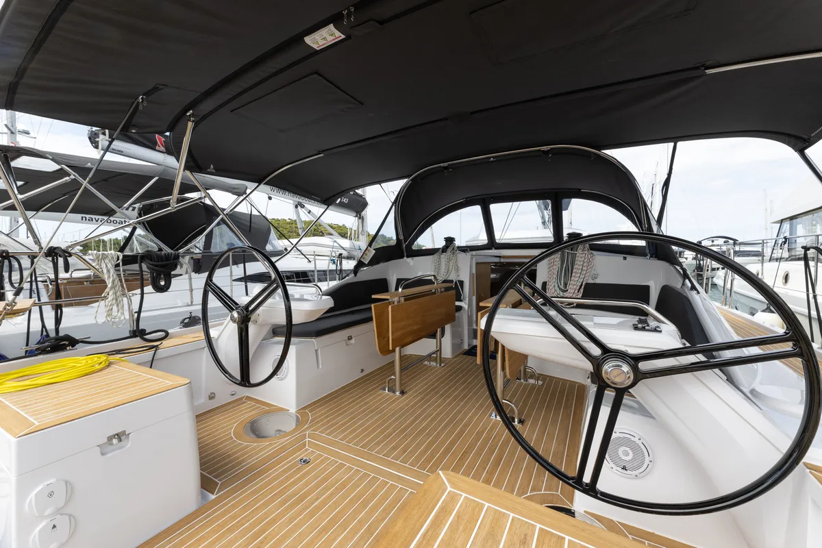 Cockpit of Elana, a Elan Impression 45 sailboat at Split, Croatia