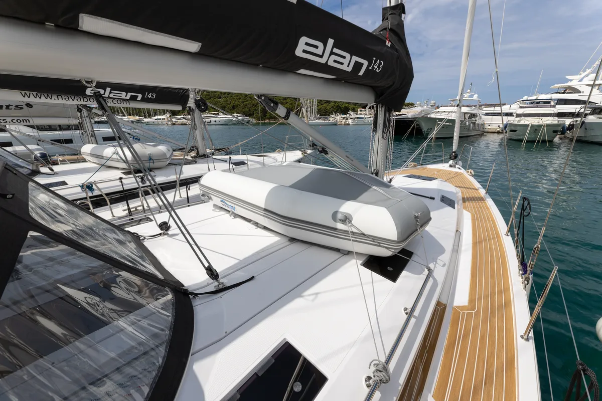Deck of Elana, a Elan Impression 45 sailboat at Split, Croatia