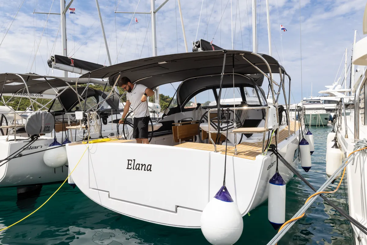 Exterior view of Elana, a Elan Impression 45 sailboat at Split, Croatia