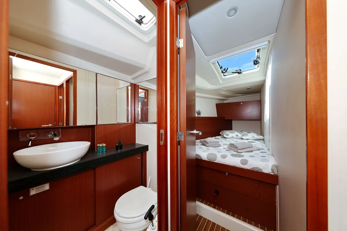 Cabin on Audrey, a Hanse 455 sailboat at Dubrovnik, Croatia