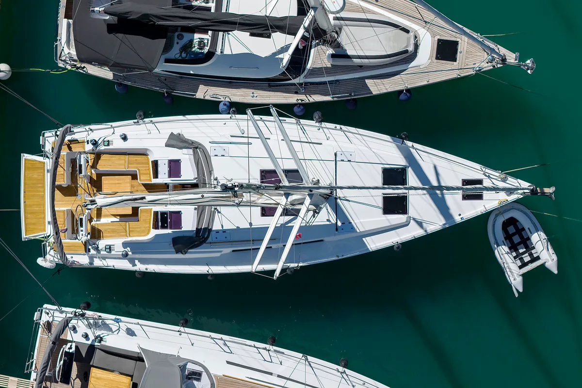 Exterior view of Audrey, a Hanse 455 sailboat at Dubrovnik, Croatia