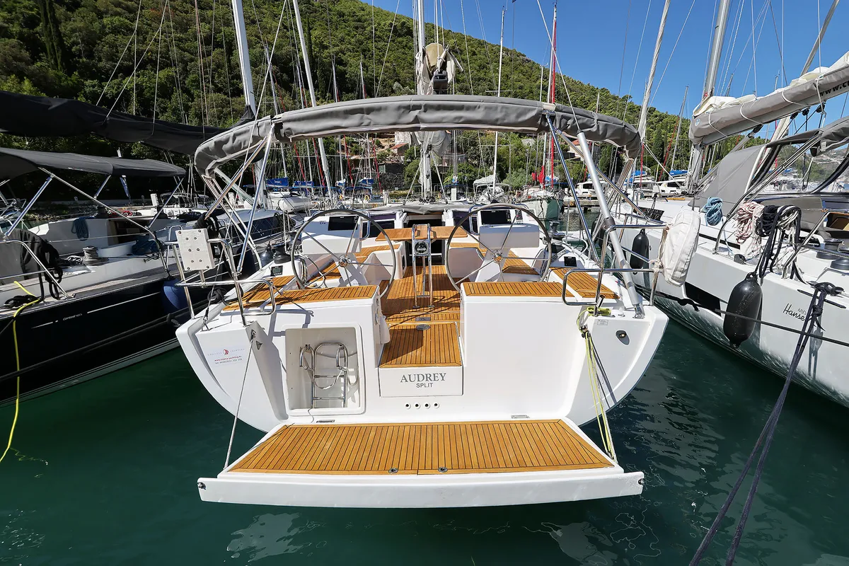 Exterior view of Audrey, a Hanse 455 sailboat at Dubrovnik, Croatia