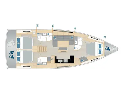 Floor plan of Sealavie, a Hanse 460 sailboat at Municipal Unit of Lefkada, Greece