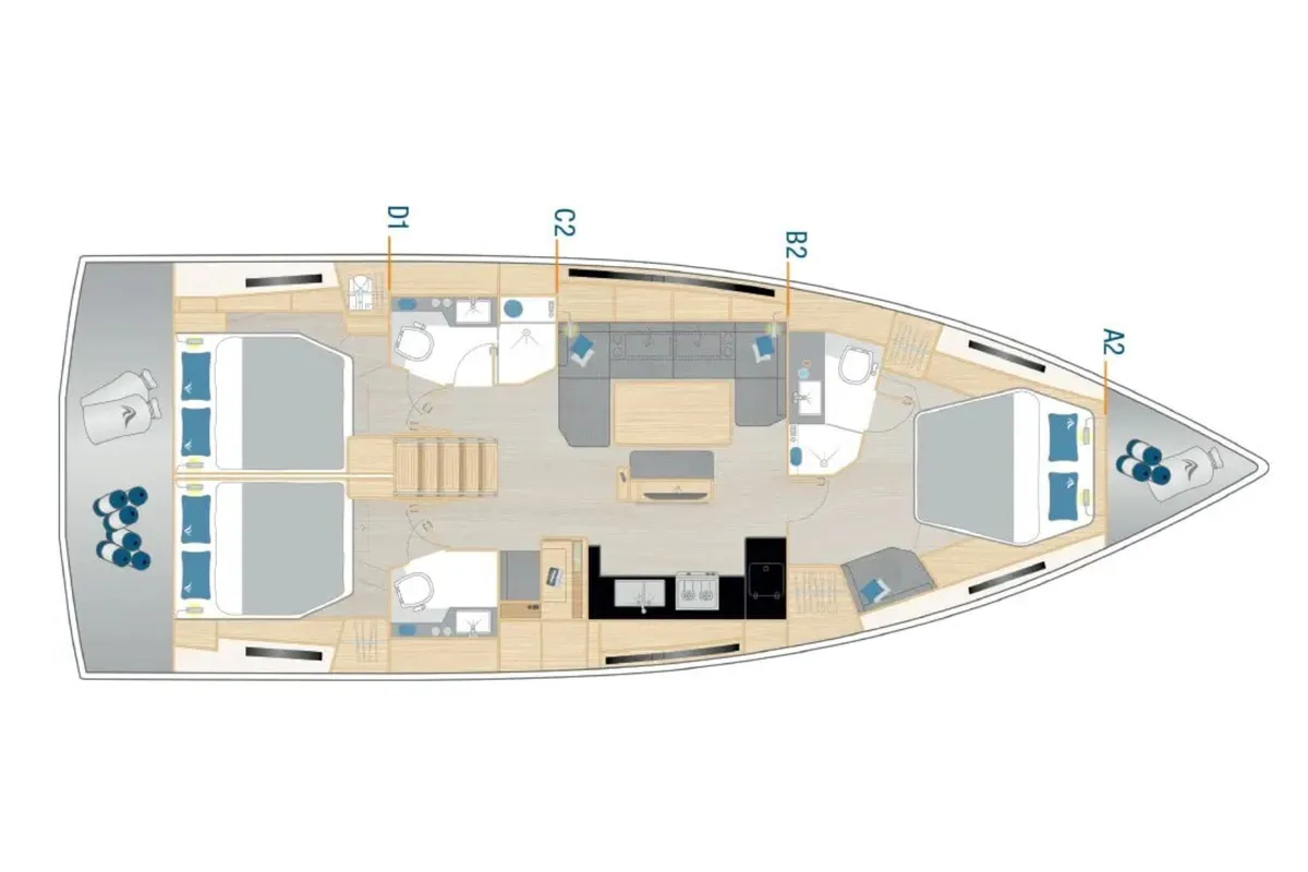 Floor plan of Sealavie, a Hanse 460 sailboat at Municipal Unit of Lefkada, Greece