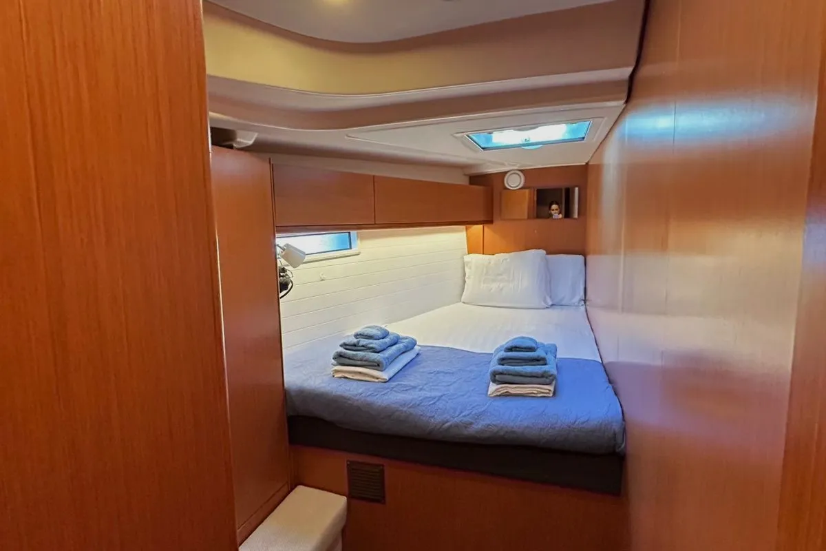 Cabin on Leonidas VI, a Bavaria Cruiser 51 sailboat at Athens, Greece