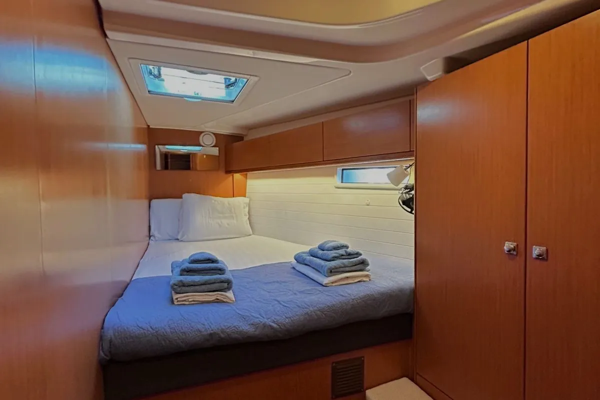 Cabin on Leonidas VI, a Bavaria Cruiser 51 sailboat at Athens, Greece