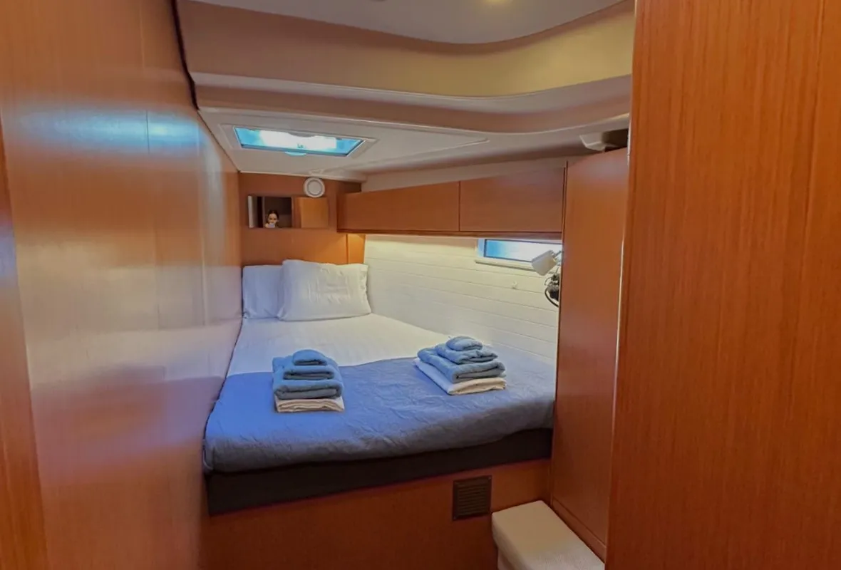 Cabin on Leonidas VI, a Bavaria Cruiser 51 sailboat at Athens, Greece