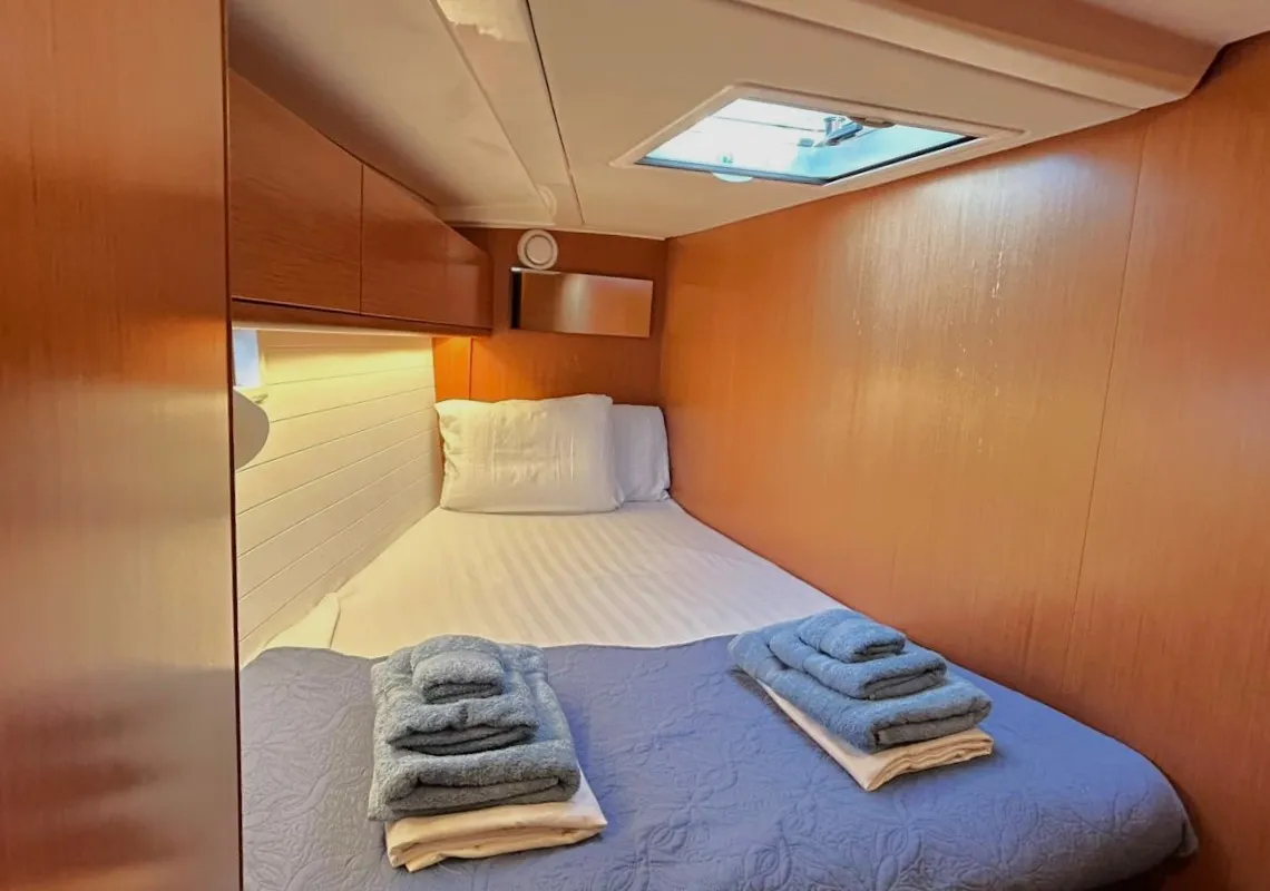 Cabin on Leonidas VI, a Bavaria Cruiser 51 sailboat at Athens, Greece