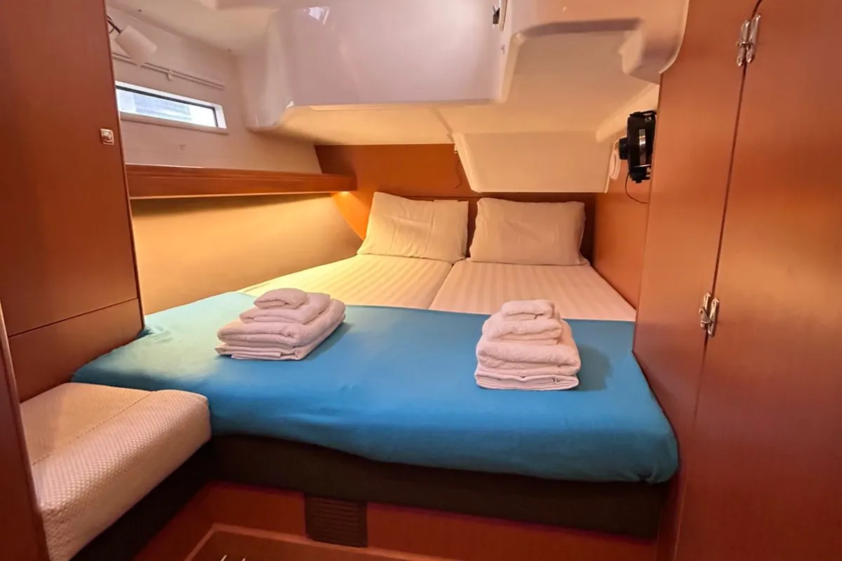 Cabin on Leonidas VI, a Bavaria Cruiser 51 sailboat at Athens, Greece