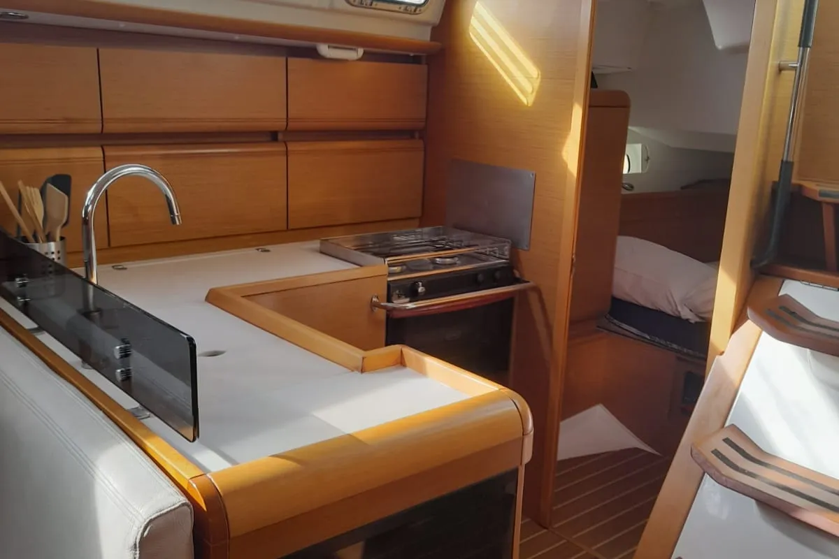 Galley of Mira, a Jeanneau Sun Odyssey 439 sailboat at Salerno, Italy