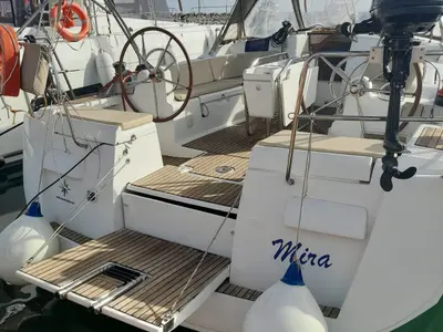 Cockpit of Mira, a Jeanneau Sun Odyssey 439 sailboat at Salerno, Italy
