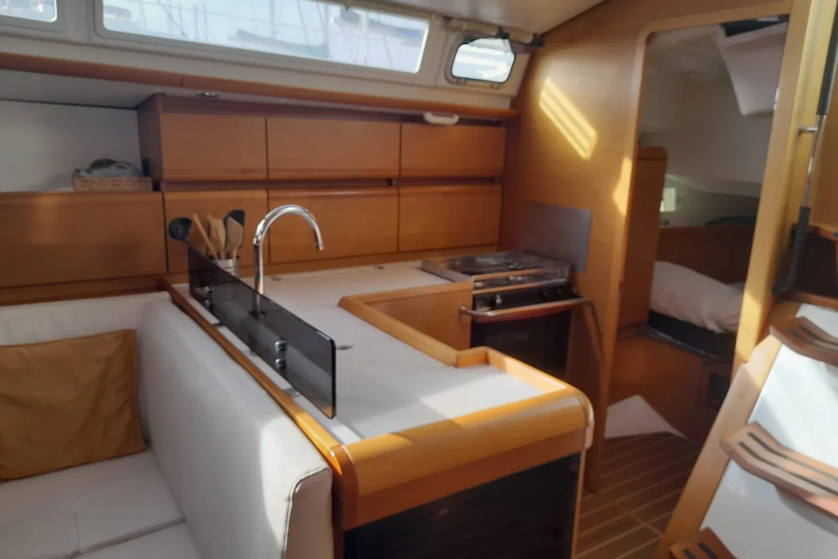 Galley of Mira, a Jeanneau Sun Odyssey 439 sailboat at Salerno, Italy