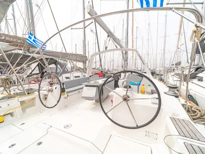Cockpit of Huschel II, a Beneteau Oceanis 41 sailboat at Kos, Greece