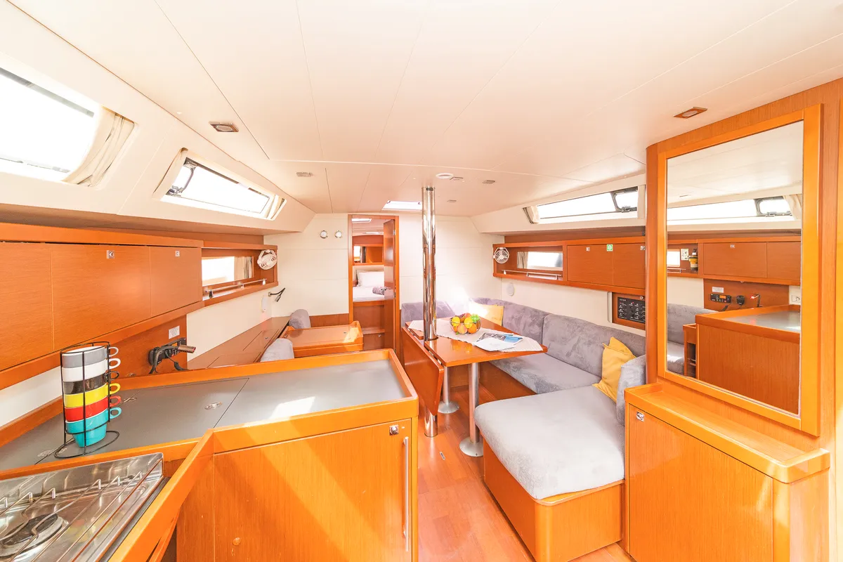 Galley of Huschel II, a Beneteau Oceanis 41 sailboat at Kos, Greece
